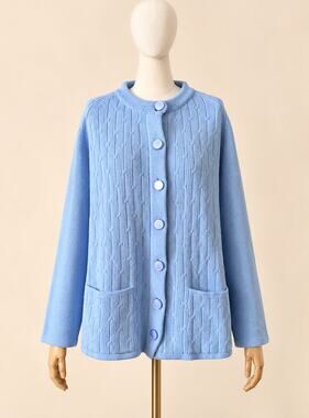 Vintage Swan Size 40 M/L Blue Cable Knit Acrylic Cardigan Sweater